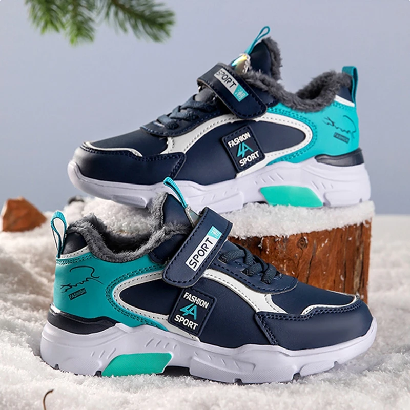 

Boys Girls Child's Keep Warm Winter Sneakers Kids Students School Leather Walking Running Cotton Shoes Tennis Sports Footwear