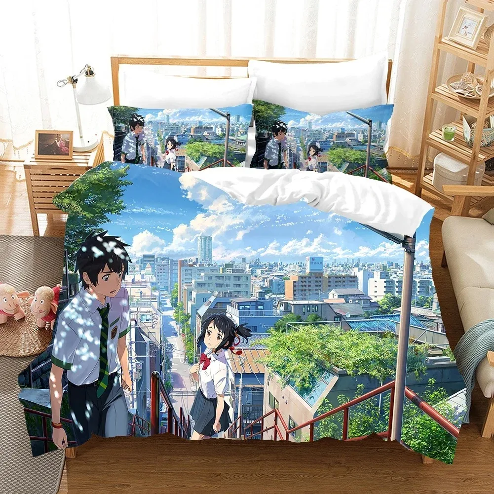 

Your Name Luxury Bedding Set Japan Anime Cartoon Duvet Cover Set Comforter Bedspread Linen Twin Single Size Printed Home Textile