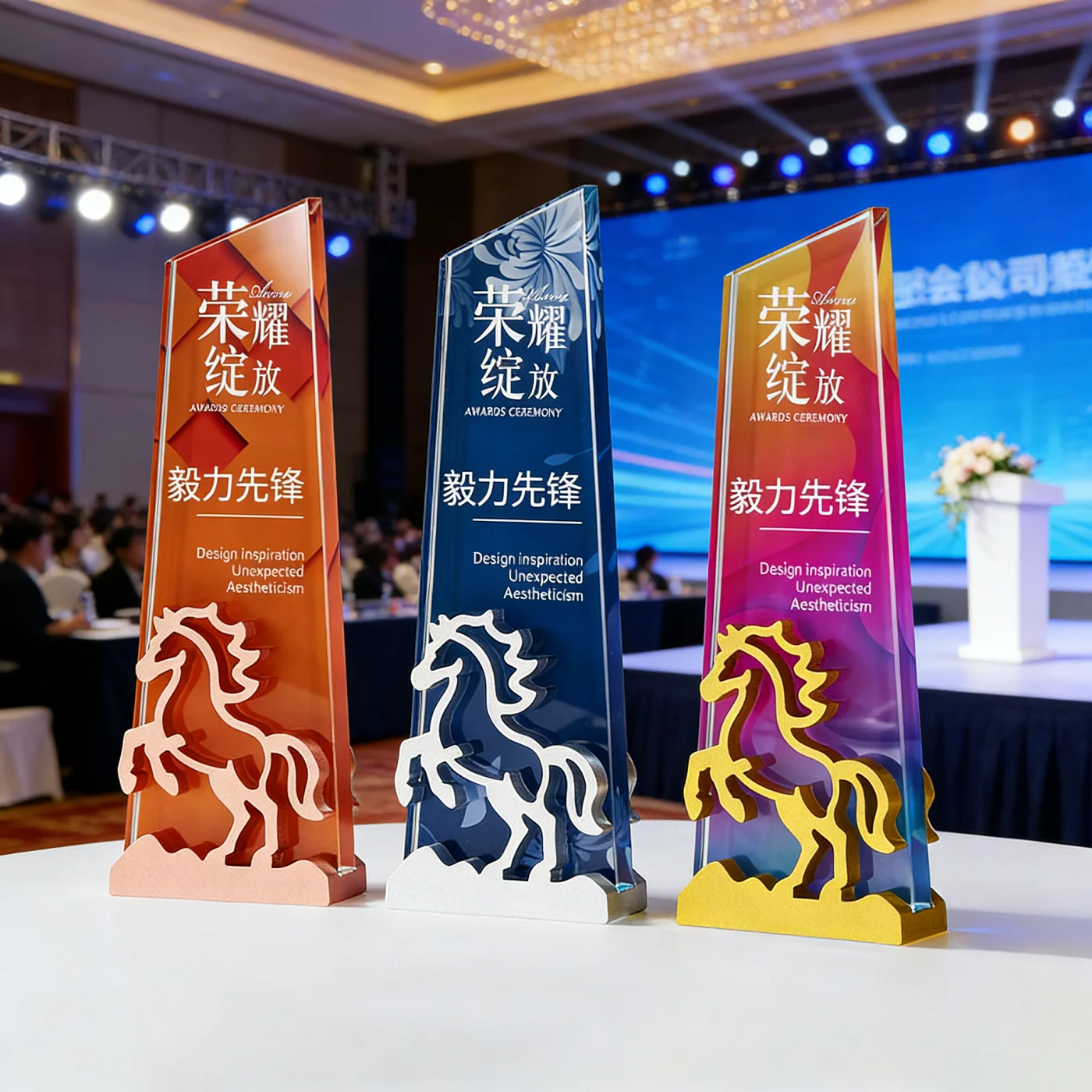 Customized Metal Horse-shaped Crystal Trophy Color Printing Prize Sports Award Outstanding Employee Souvenir Home Decoration 1Pc