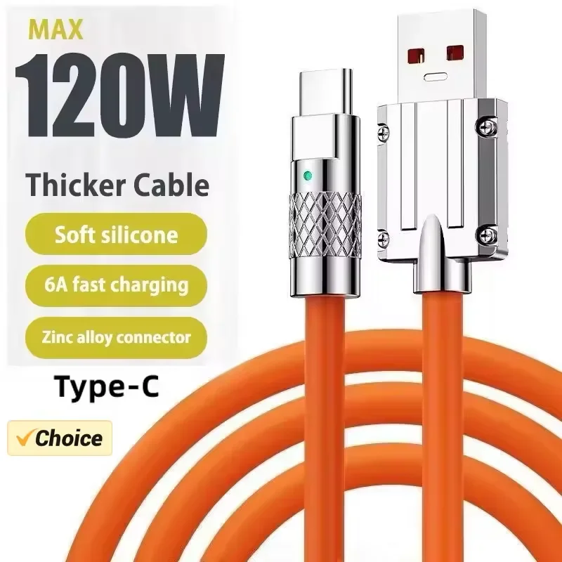 120W 6A Super Fast Charging Liquid Silicone Type C Cable Quick Charge USB Data Cord 1M 1.5M 2M USB C Charger Wire For iphone