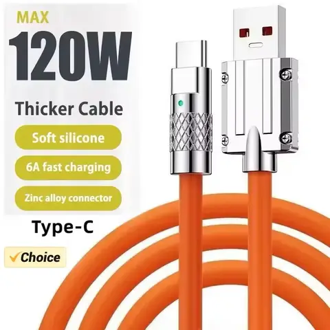 120W 6A Super Fast Charging Liquid Silicone Type C Cable Quick Charge USB Data Cord 1M 1.5M 2M USB C Charger Wire For iphone