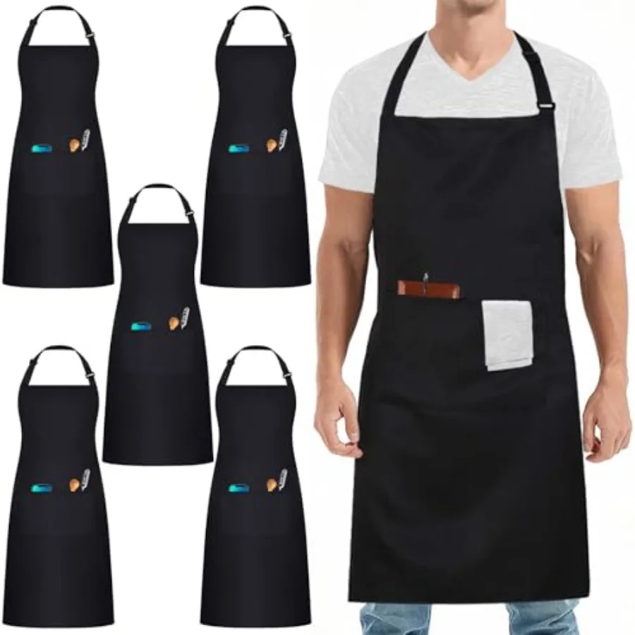 

5 Pack Chef Apron, Servers Large Apron, Kitchen Bib Apron for Women Men