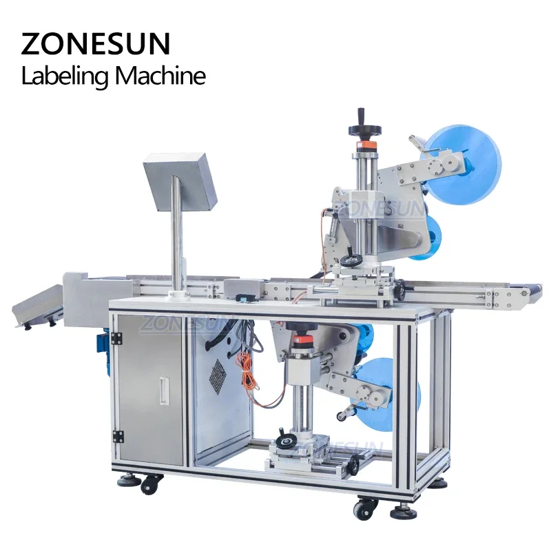 ZONESUN Double Side Container Top & Bottom Plane Adhesive Box Automatique Sticker For Flat Surface Automatic Labeling Machine