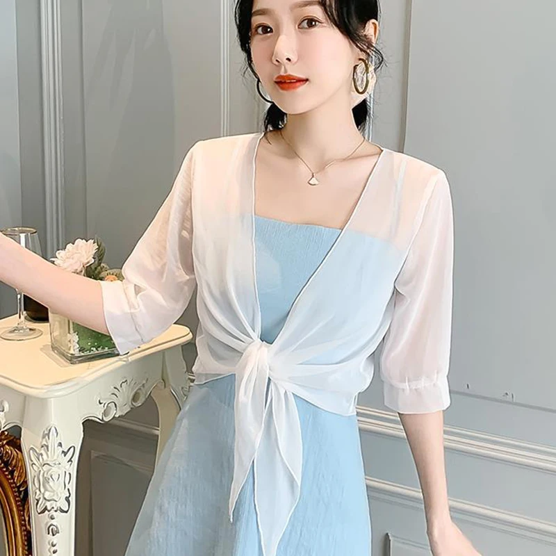 2025 Zonbeschermingskleding Kleine sjaal Bovenkleding Kort vest Chiffon top Damesvest Zomertop