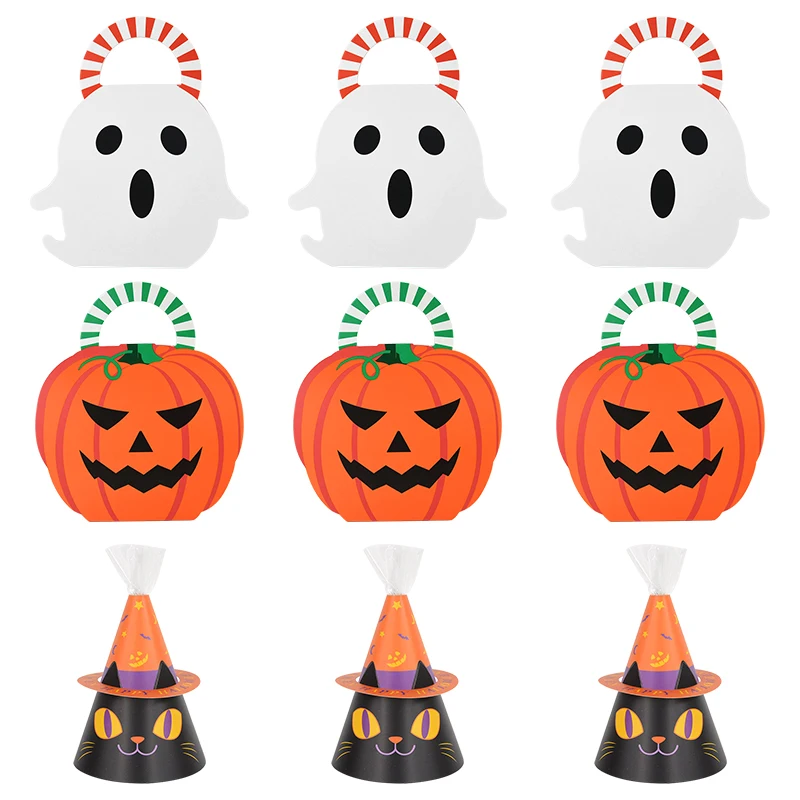 

5pcs Halloween Cartoon Candy Box Ghost Pumpkin Black Cat Baking Biscuit Dessert Packaging Box Happy Halloween Gift Decoration