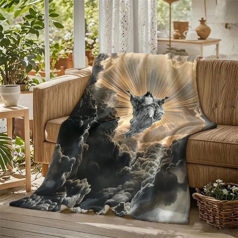 Ascension Figure Clouds Gold Flannel Blanket Perfect for Sofa Office Bed Travel Sleep Read Relax Camping Four Season Use