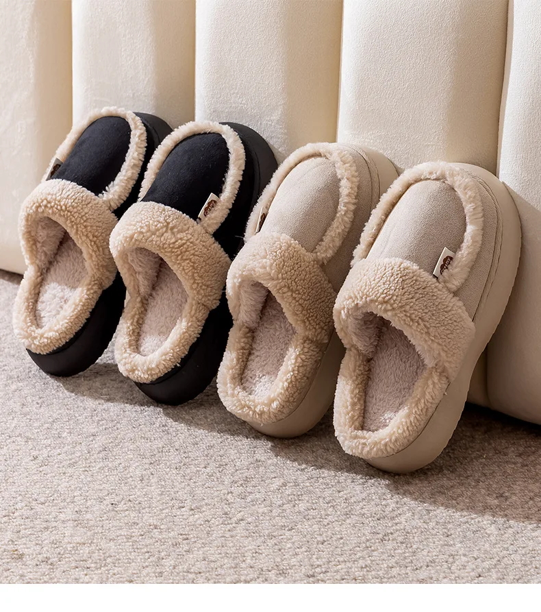 Damen-Hausschuhe für Herbst und Winter, mit weichem, dickem Fleece-Futter, Keilabsatz, aus Baumwolle, rutschfest, weich, für den Innenbereich, warm, für Frauen und Teenager. – Detail 15
