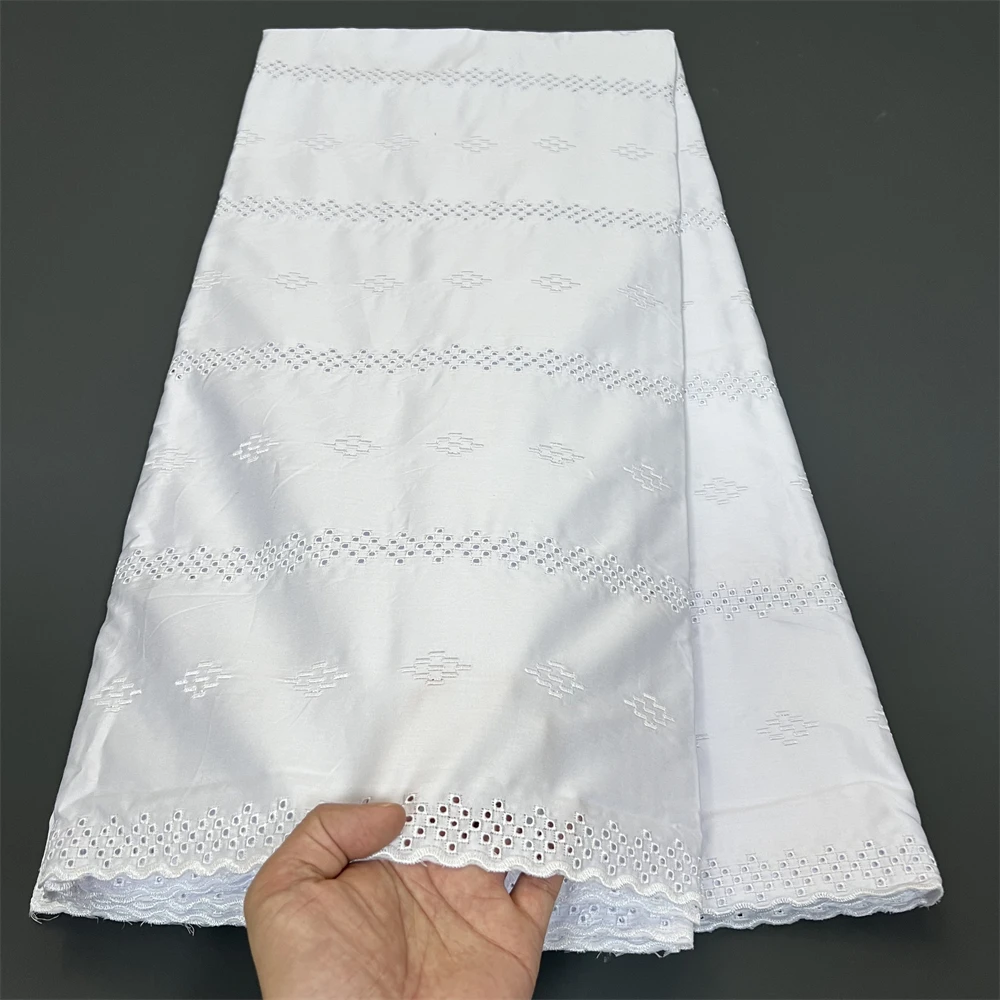 

2025 African Nigerian Tulle Lace Fabric for Dress Sewing High Quality Damask Cotton Pure Embroidery Wedding Party 5Yard hz1375