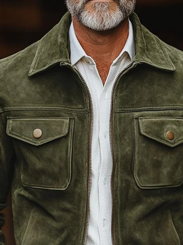 

Мужская ретро-куртка из замши с отложным воротником, в американском стиле, приталенная, зимняя верхняя одежда из полиэстера, с длинными рукавами