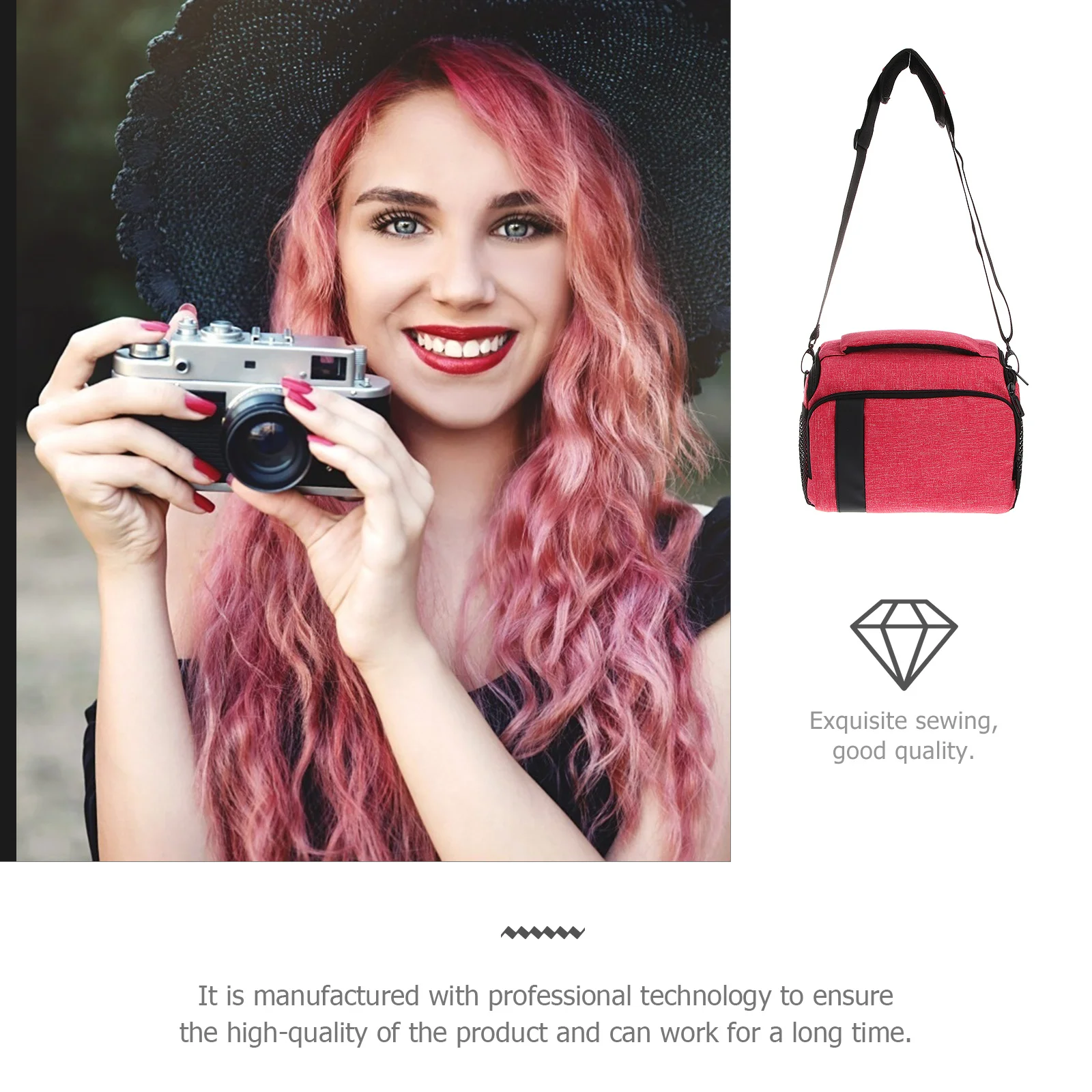 

Durable Canvas Camera Handbag Pink Small Digital Camera Bag with Multi Pocket Design for Lens and Accessories Portable