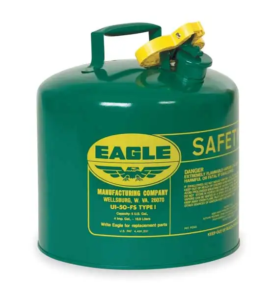 

Safety Can, Galvanized steel, 5 gal, Green, 12 1/2 in Dia., Oil