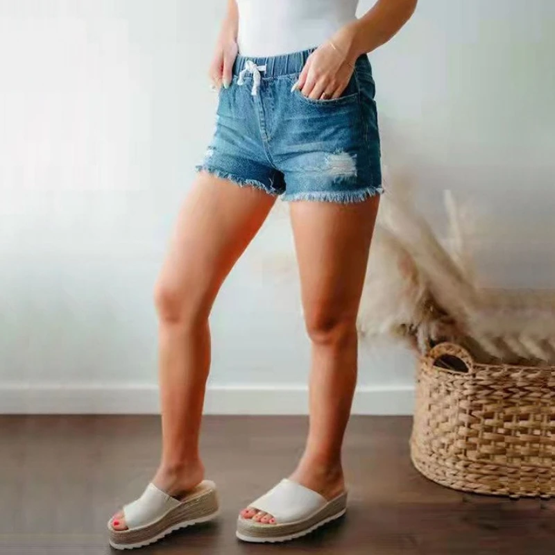 

Denim Pant Women Jeans Short Pants Slim Mom Jeans Lace Up High Waist Casual Trousers Y2k Streetwear Elegant Splice Work 2025