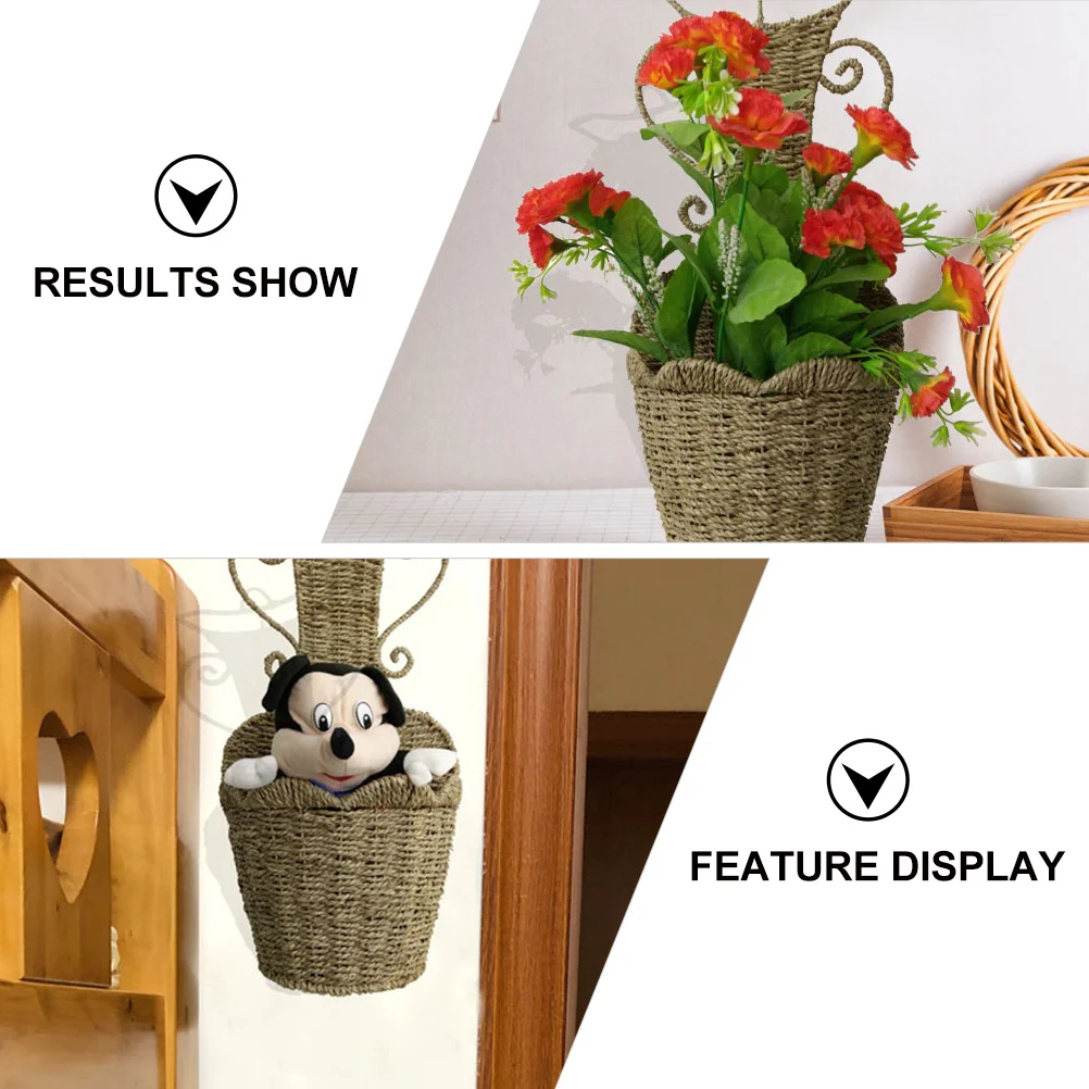 

1Pcs Wall-Mounted Woven Basket Natural Seaweed Flower Storage Organizer Durable Hanging Basket Decorative Container for Home