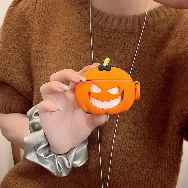 Custodia zucca di Halloween per AirPods 4 Airpod 1 2 3 Pro Pro2 Auricolari Bluetooth Scatola di ricarica Custodia protettiva per auricolari
