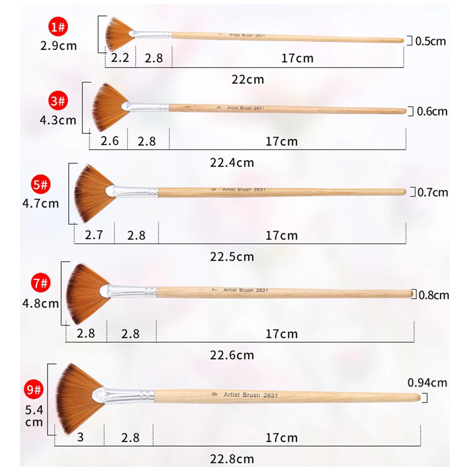 Imagem -06 - Fan Shape Artist Paint Brush Grupo Soft Nylon Hair Artesanato com Cabo de Madeira Arte Tinta Aquarela Kid Pintura Acrílica Óleo Pcs