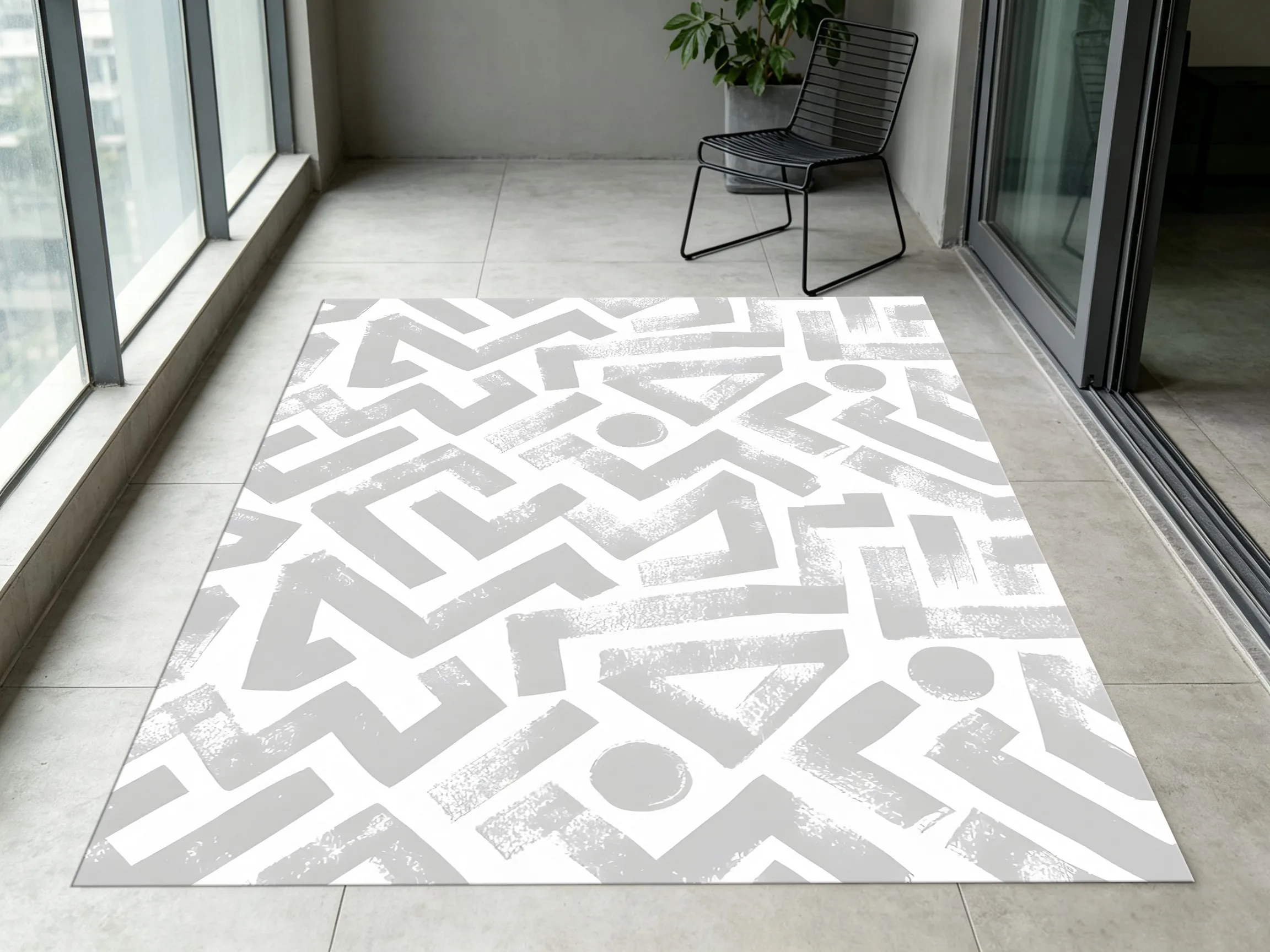 2D Large Light Gray Rug Geometric Patchwork Nordic Minimalist Style Living Room Bedroom Carpet
