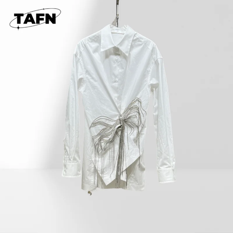 

Retro Print Shirt Button Down Vintage Style Women's Loose Long Shirt Dress shirt advanced texture simple Shirt AH01136