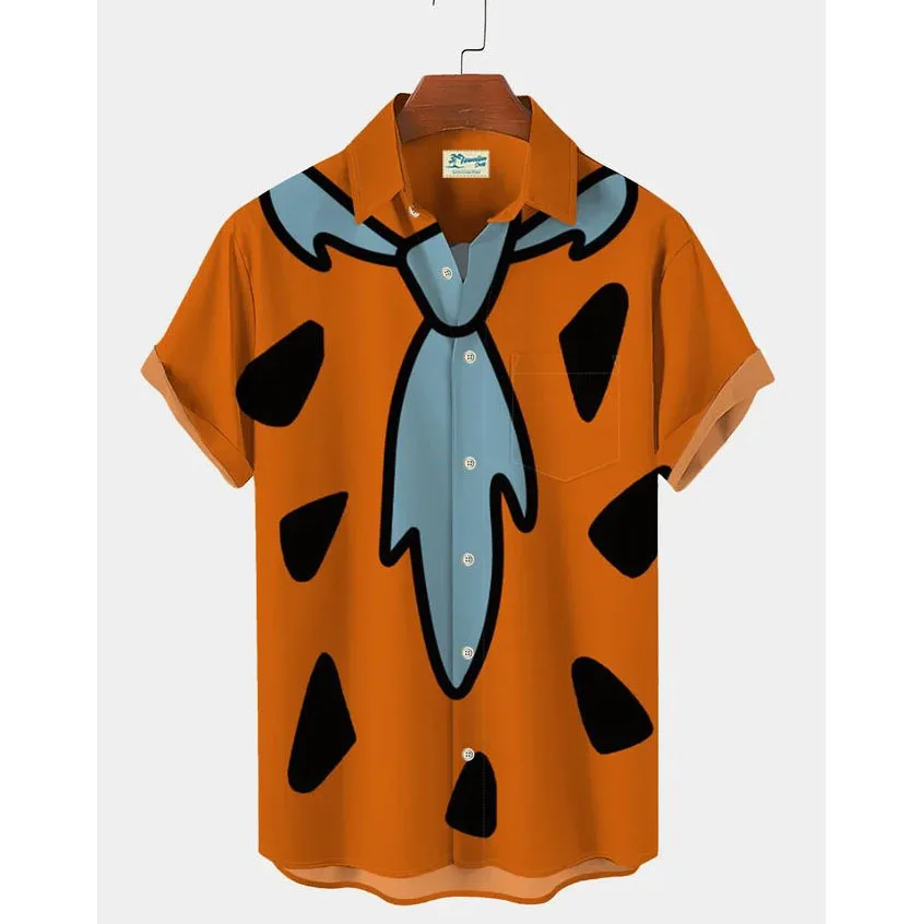 Fred Flintstone Cartoon 3DPrint Short-Sleeve Shirt Retro Animation Character Party Casual Beach Shirt Suitable for Everyday Wear