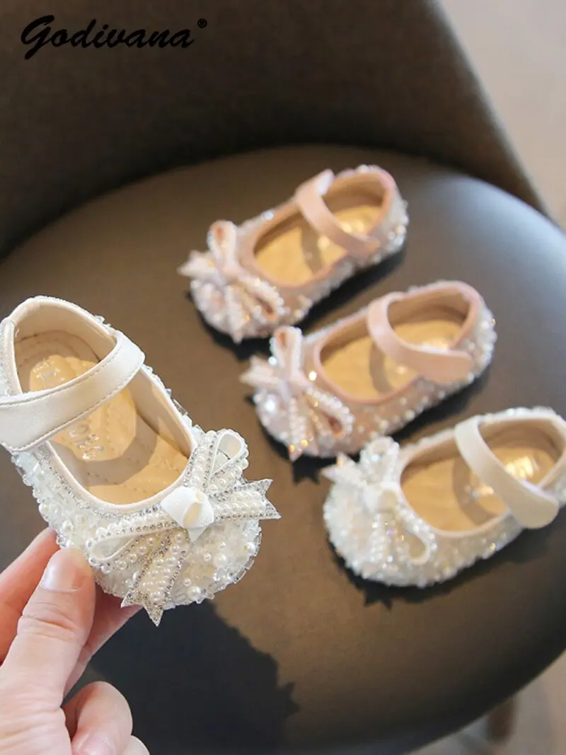 Baby Girl Sweet Princess Shoes Infant Soft Sole Non-slip First Walker Shoes Toddler Spring and Autumn New Girls Pearls Bow Shoes