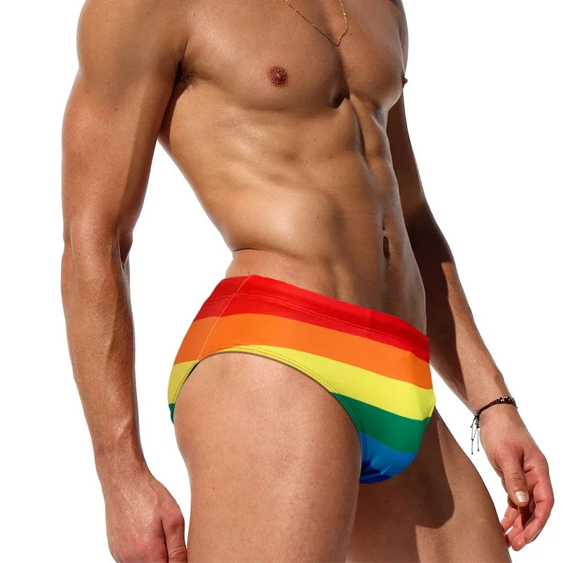 Fashion Rainbow Swimming Briefs Men Swimwear Sexy Push Up Pad Man Swimsuit Men's Bathing Suit Male Beachwear Surf Sport Shorts