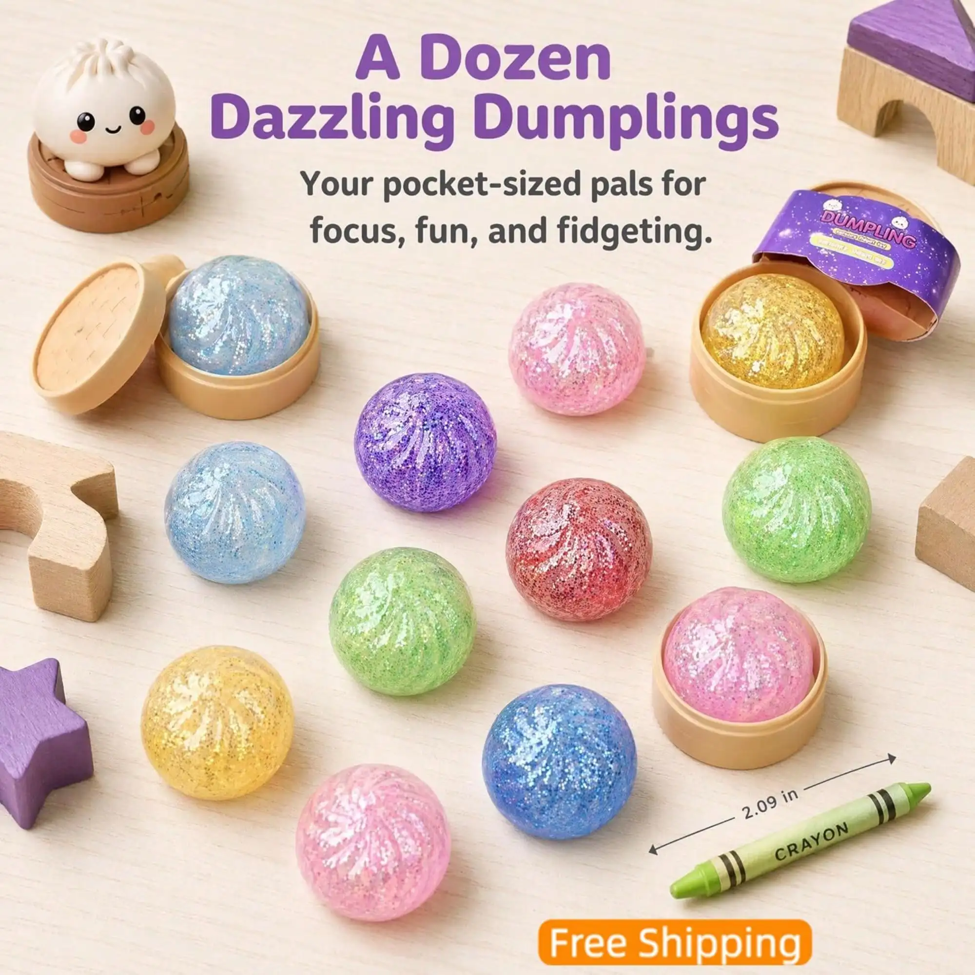 

12-Pack Glitter Mini Dumpling Squishy Stress Balls, Soft Squeeze Toy For Kids & Adults, Slow Rising Anxiety Relief Fidget Toy, Portable Desk Decor Gift