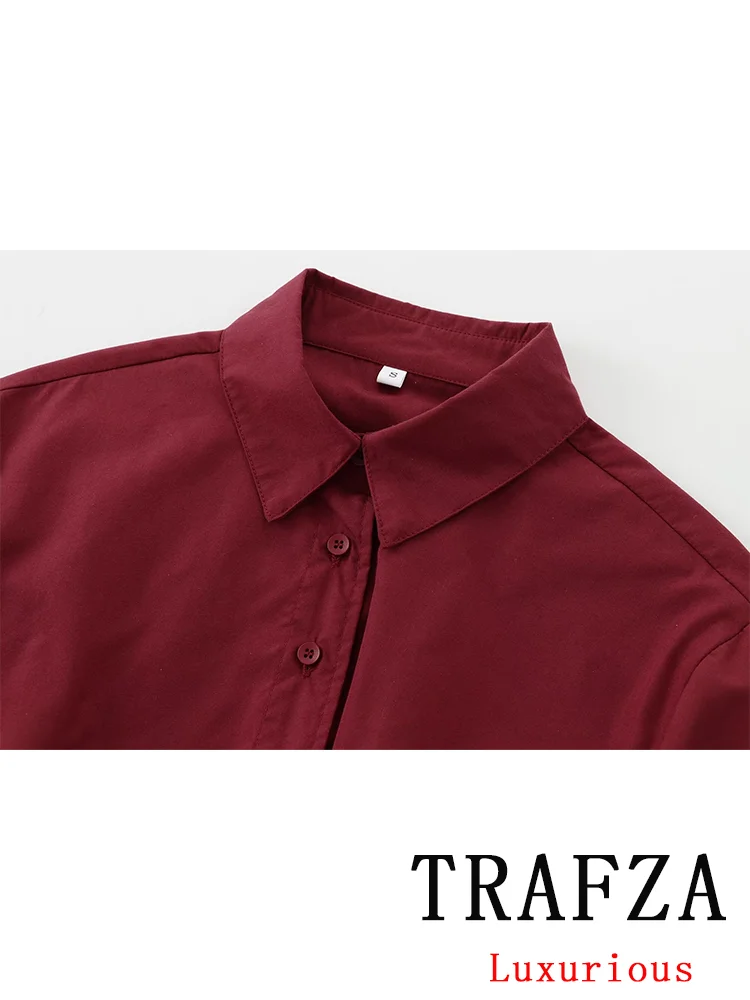 TRAFZA Vintage Casual Chic Women Blouse Solid Bow Long Sleeve Turn-down Collar Single Breasted Blouse Fashion 2024 Autumn Shirts