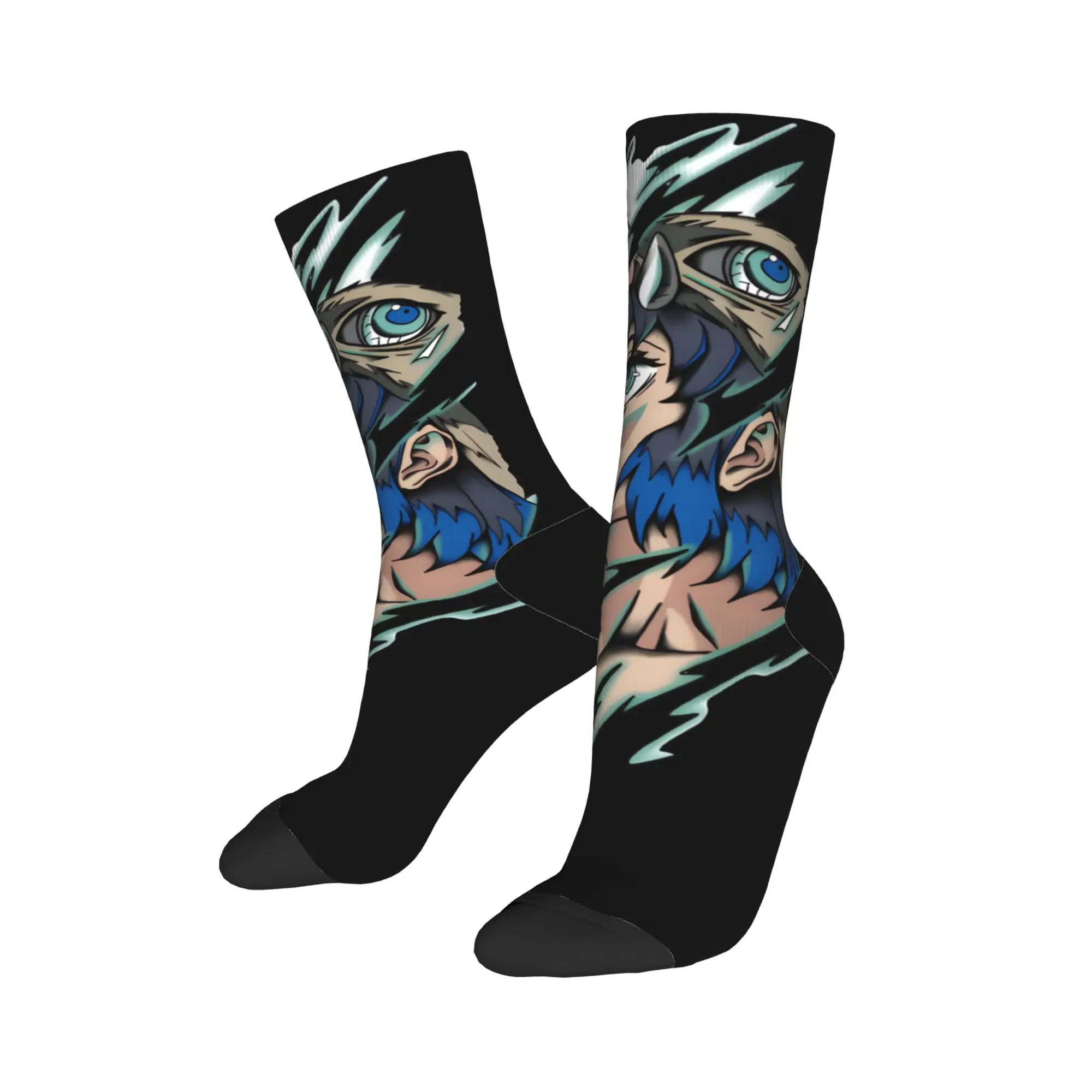 Adults Men Socks Inosuke  Demon Slayered Stockings Non-Slip Breathable Socks Autumn Funny Graphic Cycling Socks