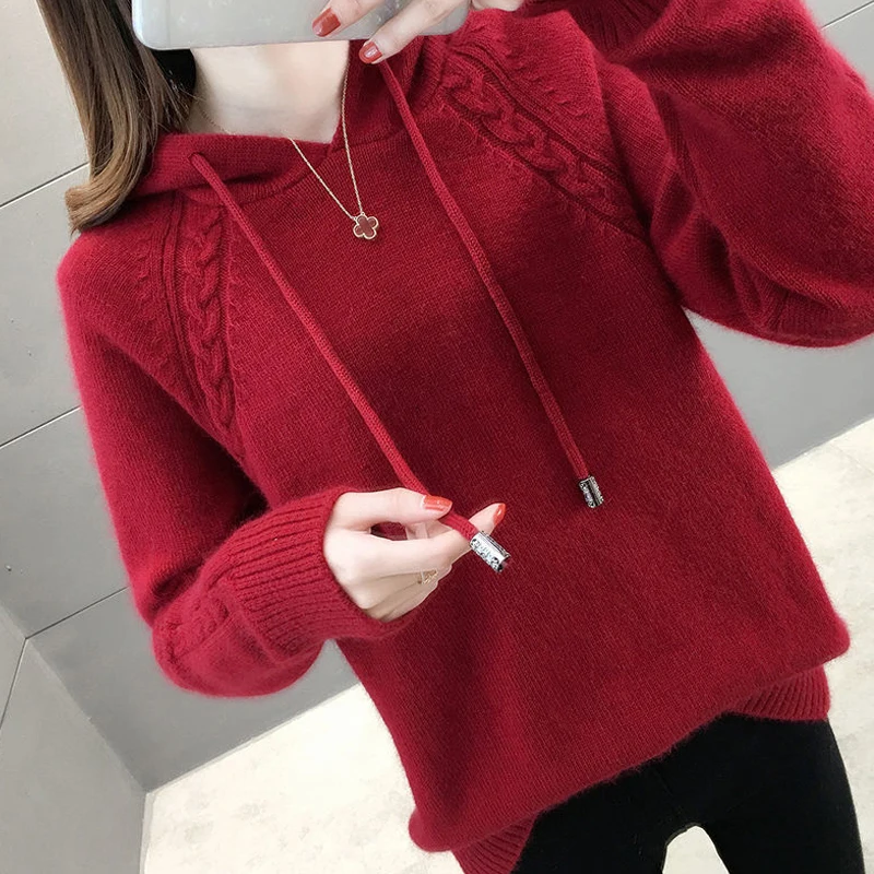 2023 New Autumn Winter Women Casual Streetwear Hooded Sweater Female Long Sleeve Loose Pullover Knitted Hoodies Outewear Jumpers