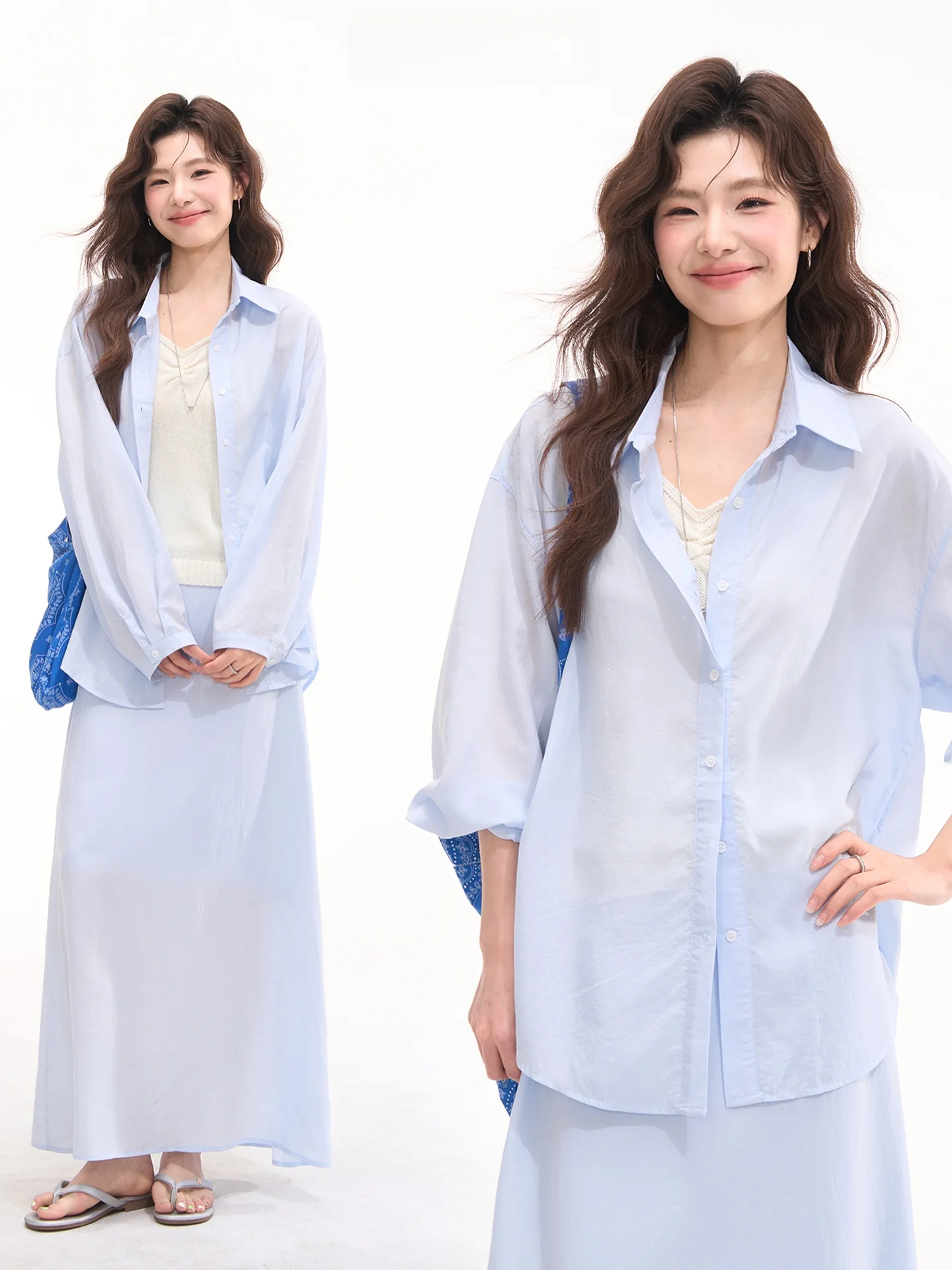 

Comfortable Loose Women's Shirt Skirt Set Casual Style Spring Summer Fashionable Versatile Half-length Sleeve Loose Fit Blouse