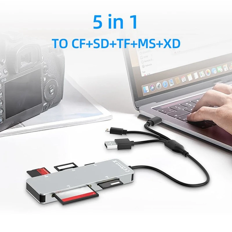 Lettore di schede Multi memoria 5 In 1 lettore di schede SD/TF/MS/CF/XD adattatore USB C OTG Memory Stick Pro Duo adattatore per Iphone