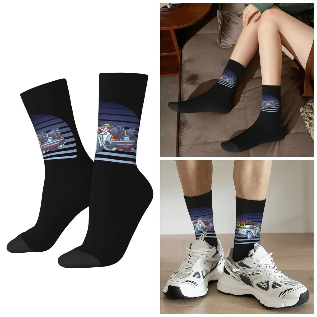 

All Seasons DeLorean Back To The Future Socks Harajuku Crew Socks Sweat Absorbing Stockings for Men Women Valentine's Day Gifts