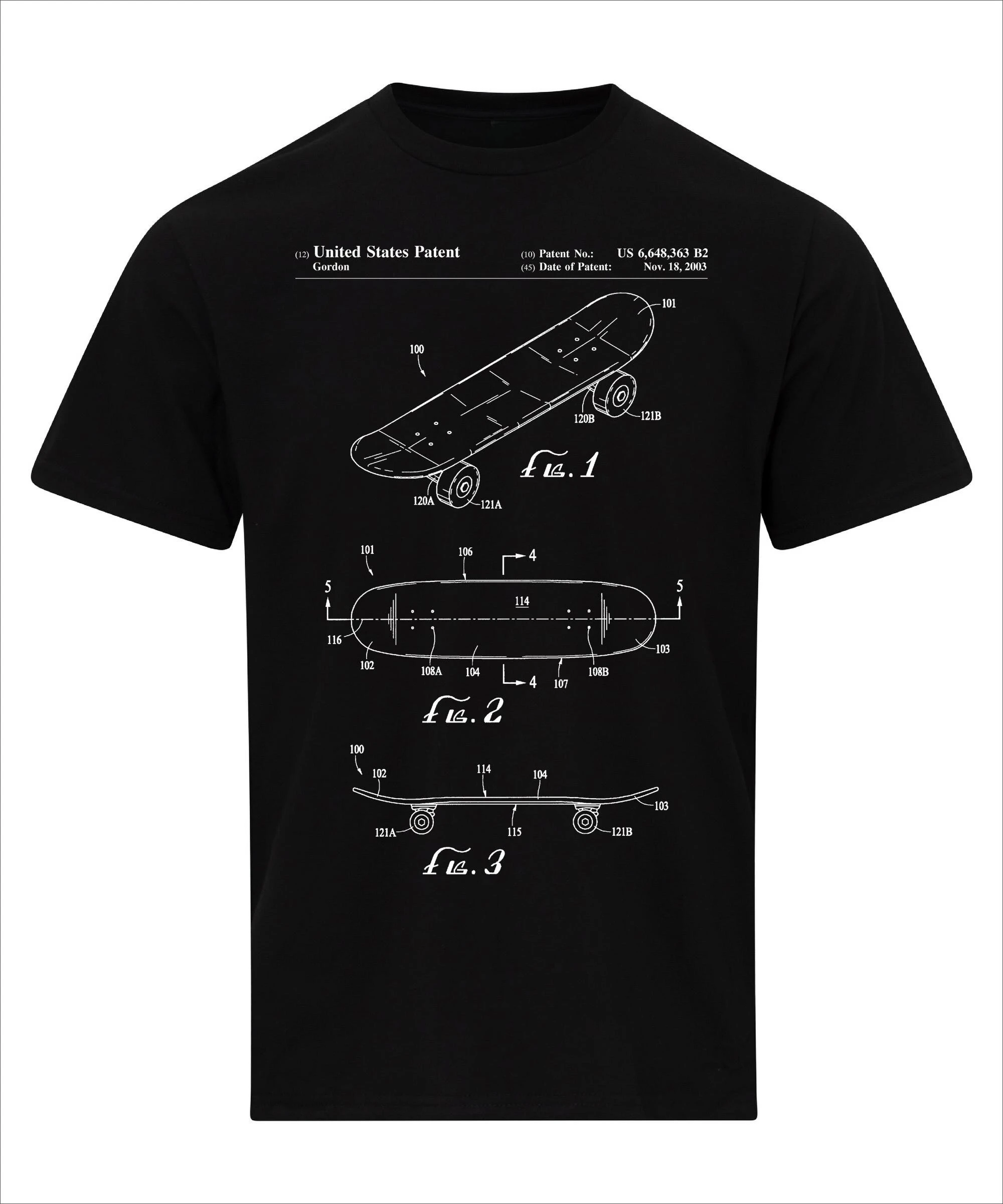 

Skateboard Patent Blueprint Trend Clothing Pattern Printing Summer Luxury Brand Cotton Men's and Women's T-Shirts Short Sleeves