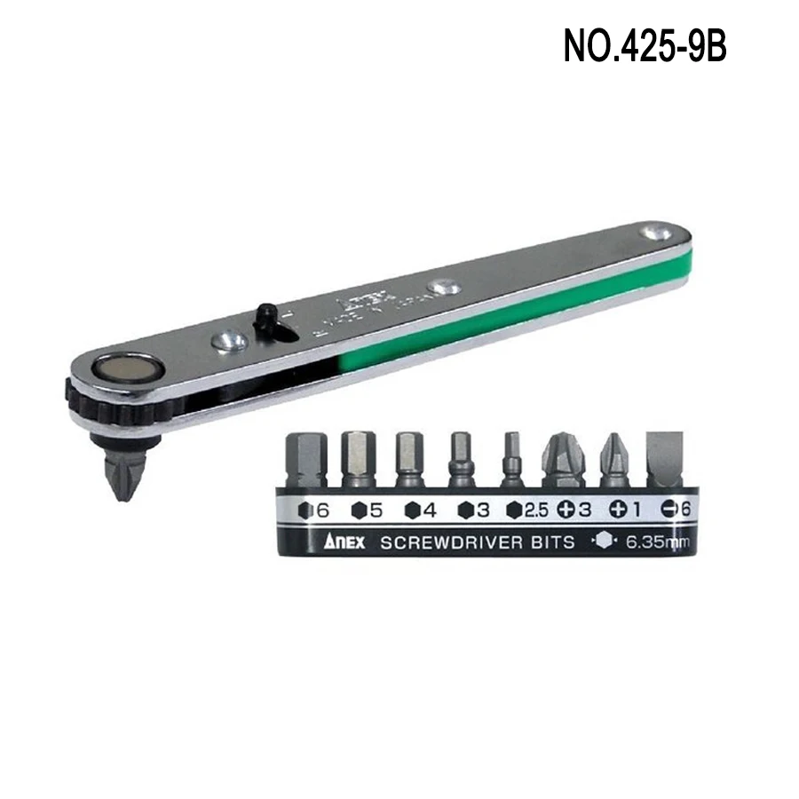 ANEX Mini Ratcheting Screwdriver with Bits for Tight Area Elbow Flat Head Wrench Driver No.425/426428/429/436