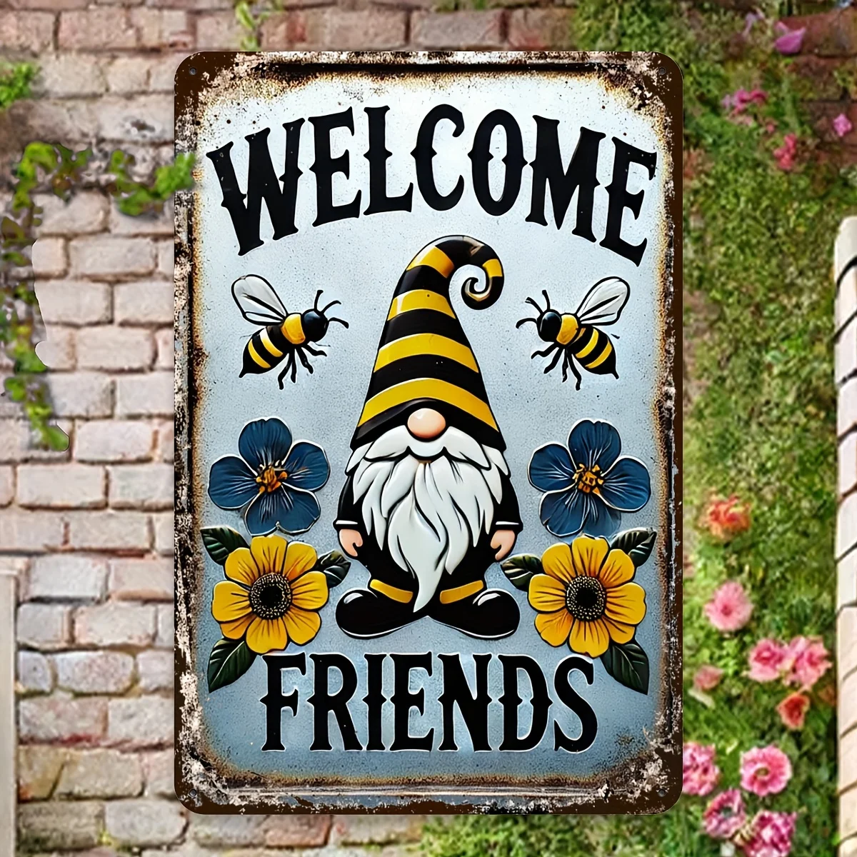 Charming Gnome & Bee Welcome Sign - Sweet Home Decor, Wall Art for Dining Room, Iron Crafted es