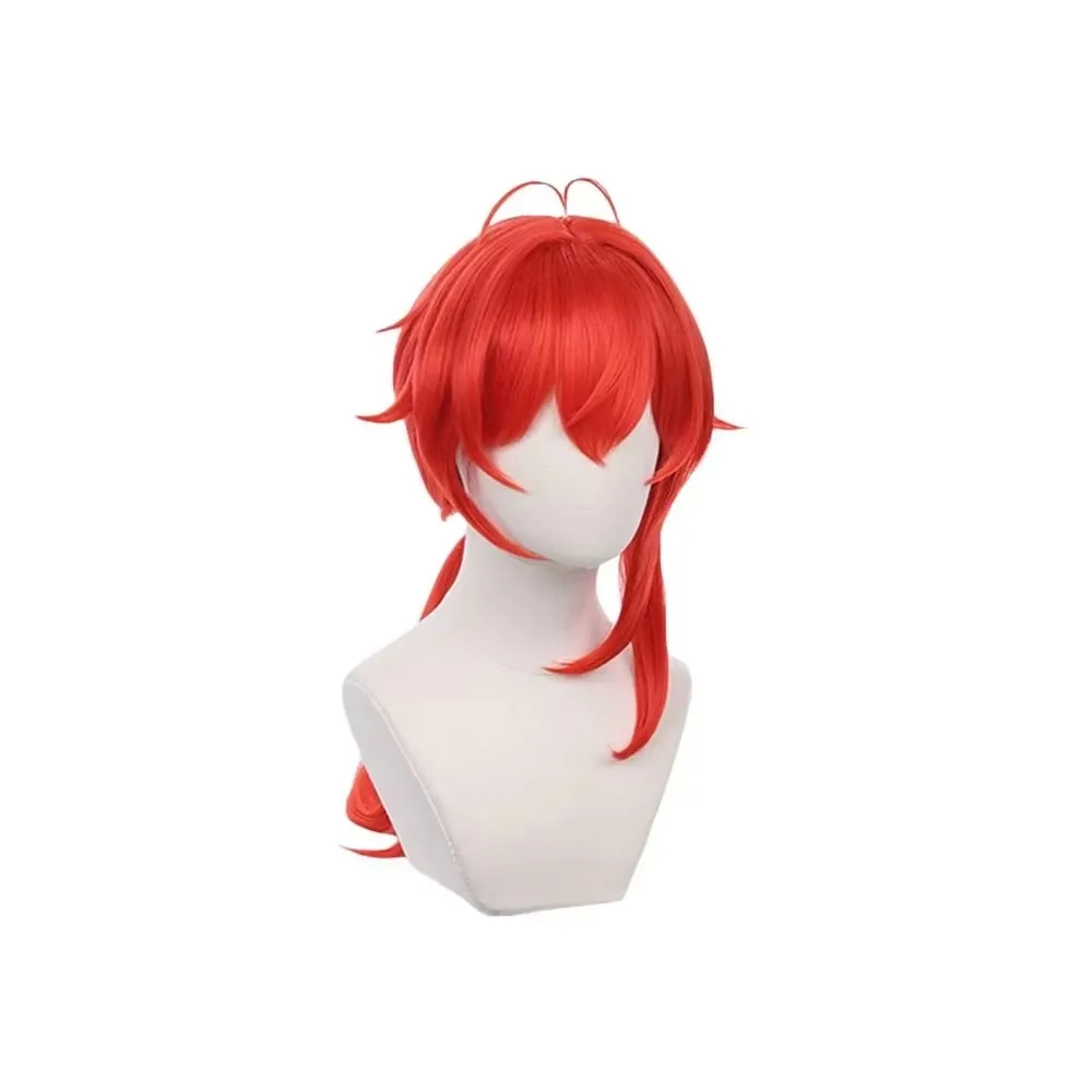 アニメコスプレ Diluc Ragnvindr かつらロングストレートポニーテール赤人工毛 Peluca フリーレンフェスティバルロールプレイ小道具