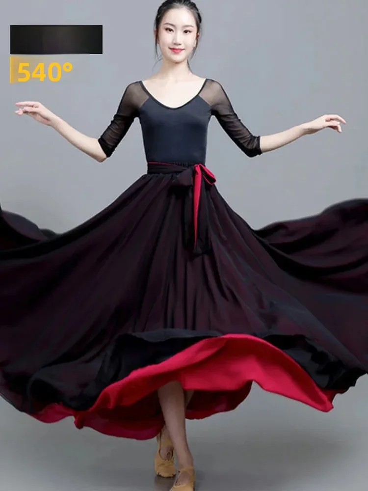 Double-Sided 720 Degree Skirt Classic Dance Skirt Silk Chiffon Half Skirt Red Xinjiang Dance Performance Clothes Women's Fashion