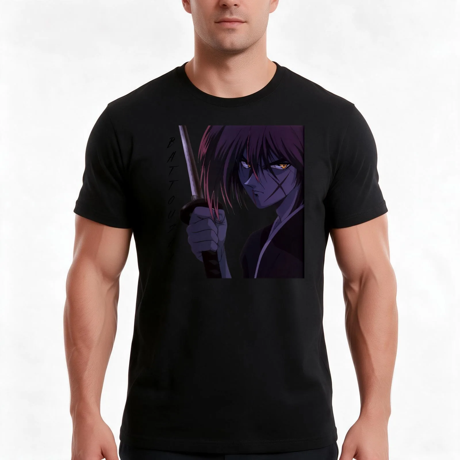 Ruroini Kenshin (Battousai The Manslayer) T-Shirt, Summer Casual Cotton Tee, Oversized Streetwear Tops, Vintage Graphic Print