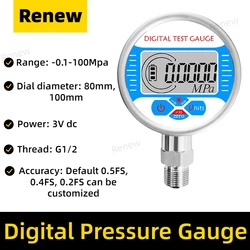 Pressure Gauges Digital Display Oil Pressure Hydraulic Test Meter 3V 250BAR/25Mpa G1/2 Thread For Gas Water Fuel Liquid