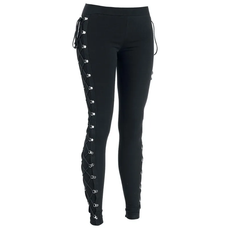 Womens Gothic Punk High Waisted Leggings Lace Up Strap Butt Lifting Alternative Outfit