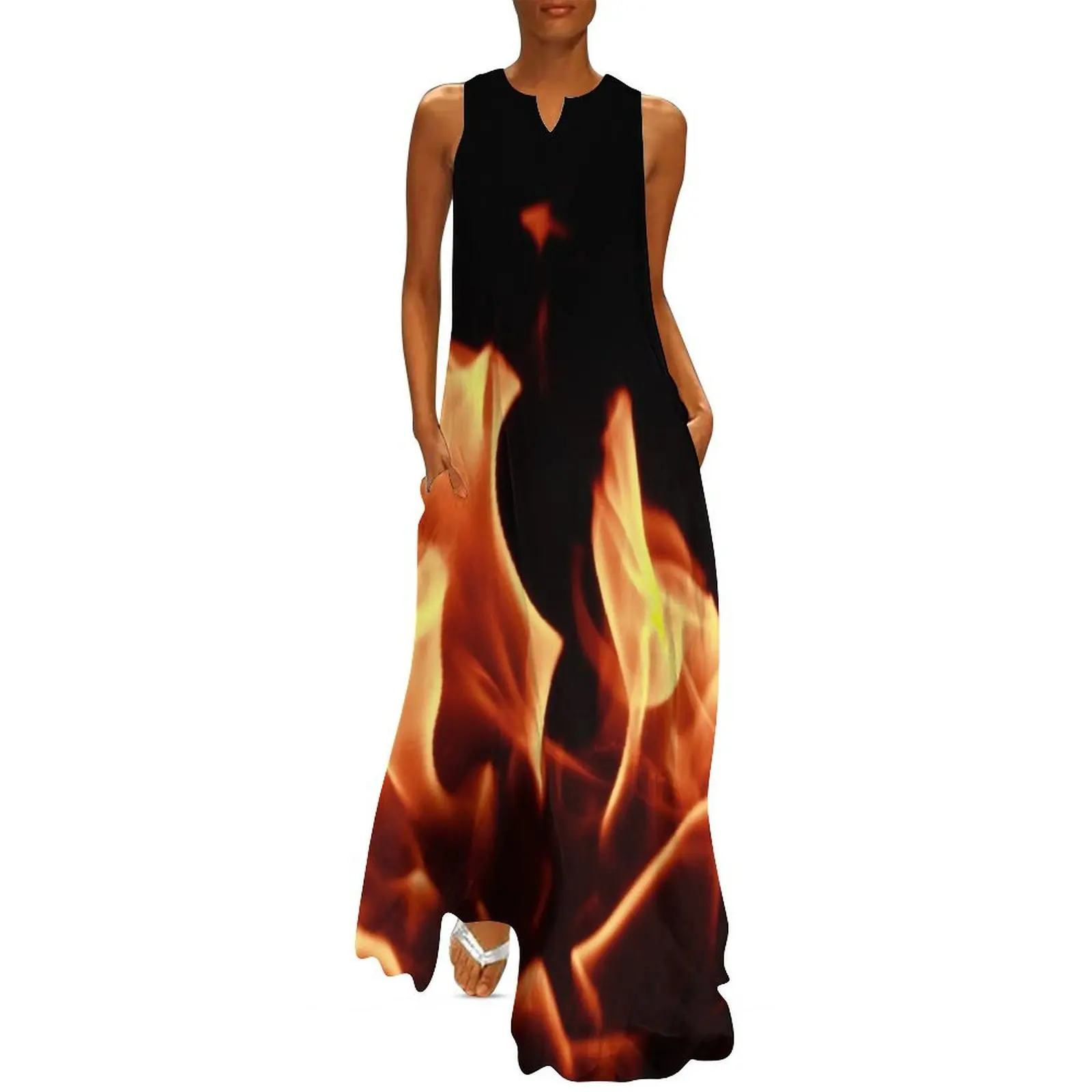 Langes Kleid mit Feuerflammenwirkung, sinnliches sexy Kleid für Damen, Abendkleider, luxuriöses 2025, Sommer-Overall-Kleid für Damen