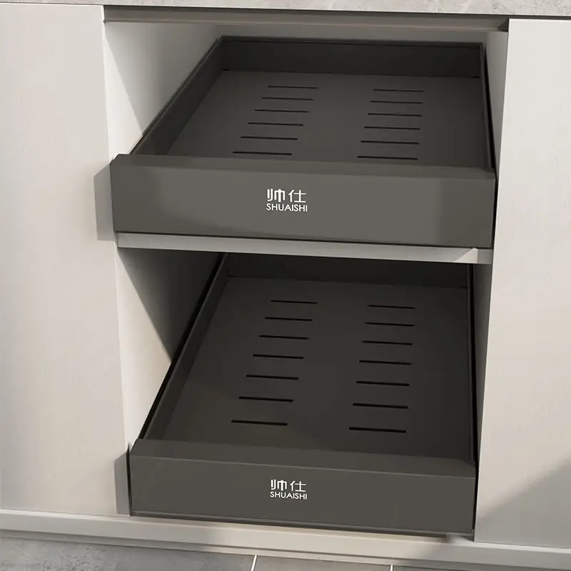 

Pull out Kitchen Cabinet Basket Spice Storage Drawer Organizer under Sink Rack Deep Shelf Storage for Utensils And Condiments
