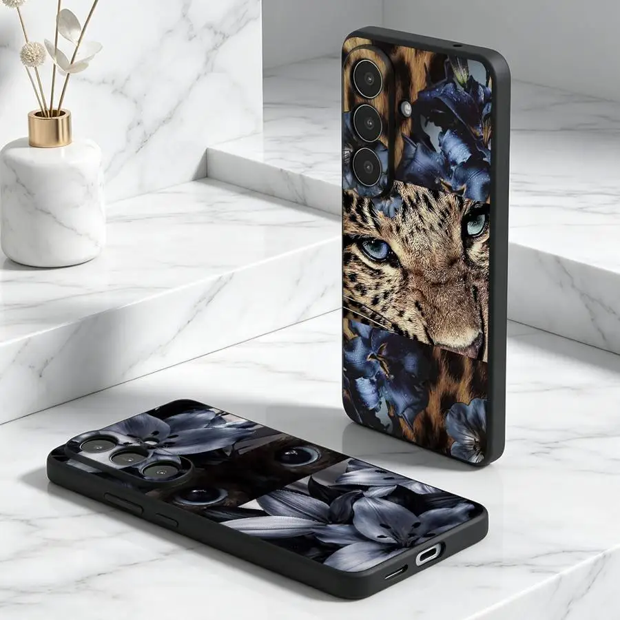 Leopard Print Blue Flower Case for Samsung Galaxy A57 A55 A06 A23 A37 A52 A36 A25 A16 A15 A18 A73 A51 A53 A17 Phone Cover A70