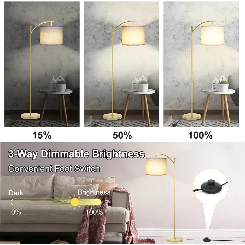 Living Room Dimmable Standing Lamp, Modern Floor Lamp with High Linen Lampshade, Foot Switch Reading Lamp, Including 9W Bulb