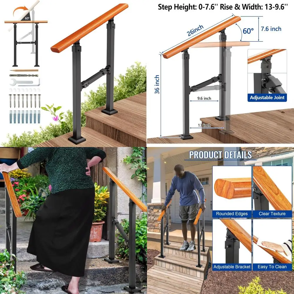 طقم درابزين الدرج الخارجي، درابزين يدوي من الخشب الحديدي الداخلي، يناسب خطوات 1-2 #1