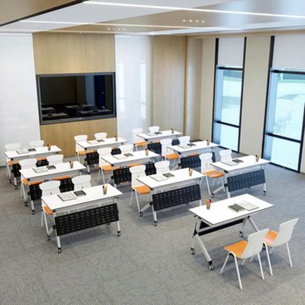 Conference Training Table Chair Set Foldable Movable Modular Metal Double-Person Desk for Office Meetings