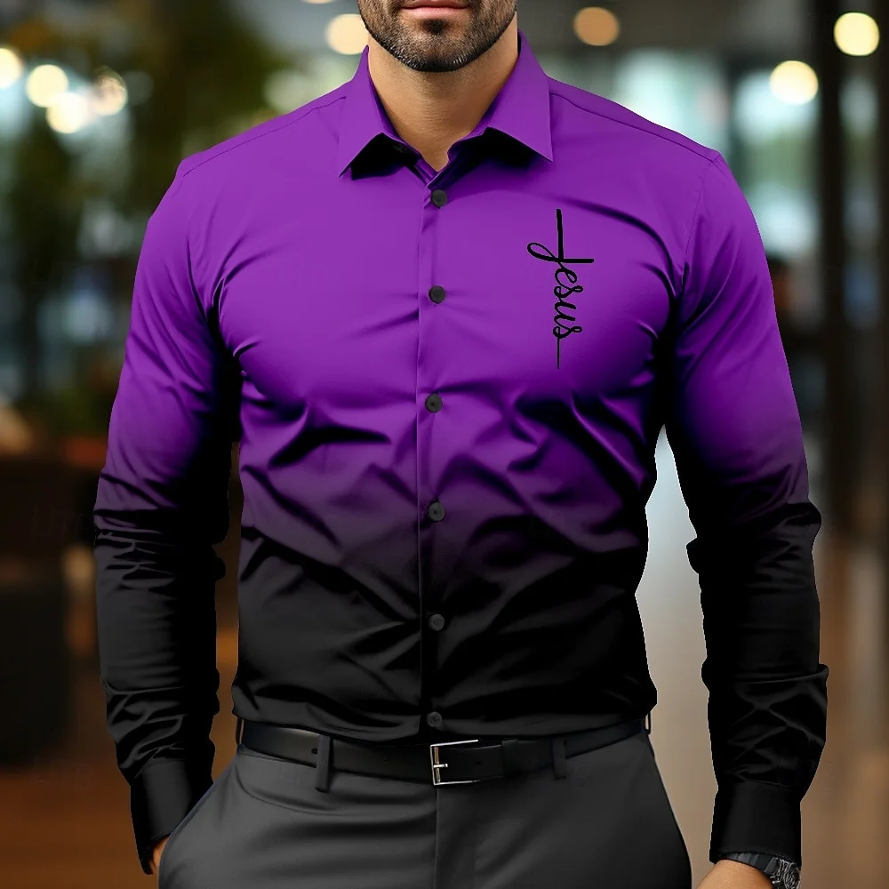 Color changing men\'s button up shirt printed long sleeved fashionable and comfortable shirt for daily parties, holidays, autumn,