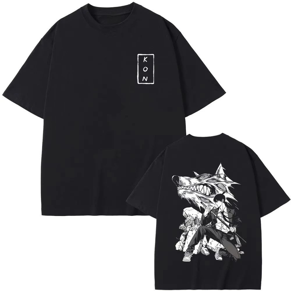 Japanese Anime Chainsaw Man Hayakawa Aki Hayakawa Aki Summon Fox Devil Kon Graphic T-shirt Men Manga Casual pure cotton T Shirts
