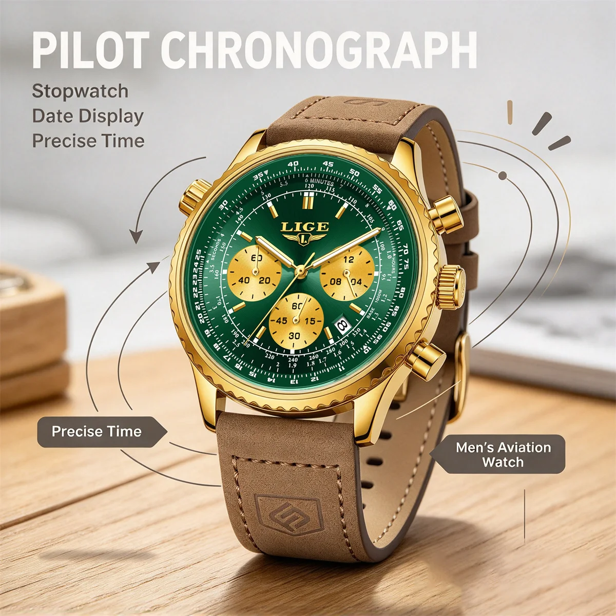 LIGE 2026Top Brand Men Watch Waterproof Luminous Date Chronograph Men's Quartz Wristwatch High Quality Sport Leather Man Watches