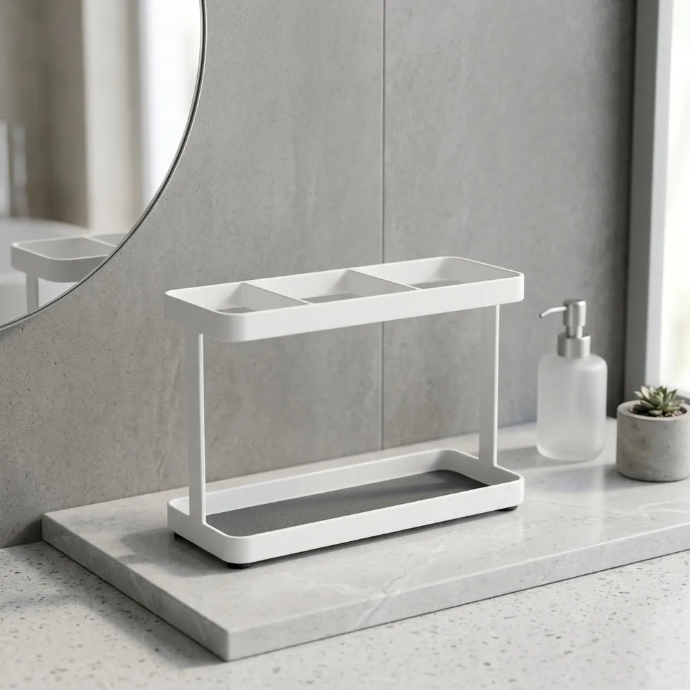 White Hair Dryer Wall Holder No for Drill Carbon Steel Organizer for Bathroom Bedroom Curling Iron Brush Storage 22.5x9x14.7cm
