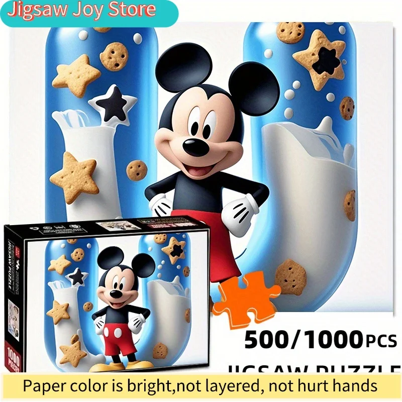 

500 деталей/Пазл-головоломка «Микки» для взрослых и всей семьи – толстые прочные элементы, портативный, с коробкой, сложная головоломка для самостоятельной сборки